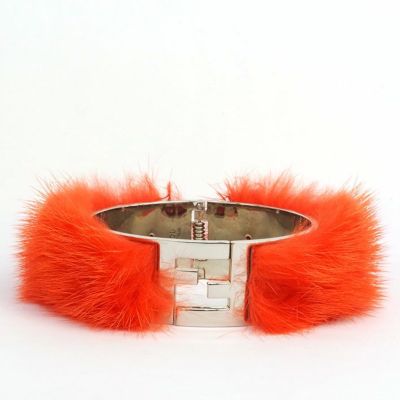 FENDI ブレスレット ズッカ柄 ファー×レザー 2連 フェンディ（FENDI